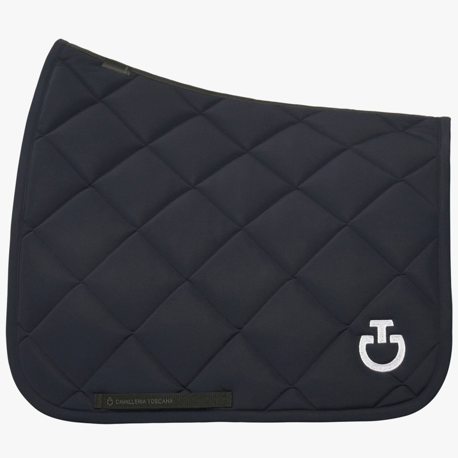 Horse Equipment Cavalleria Toscana  | Diamond Quilted Jersey Dressage Saddle Pad Dark Blue/Dark Blue