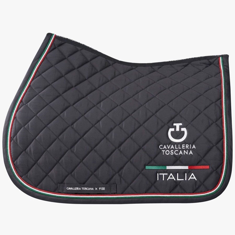 Horse Equipment Cavalleria Toscana  | Fise Jumping Saddle Pad With Italian Flag Piping Grey